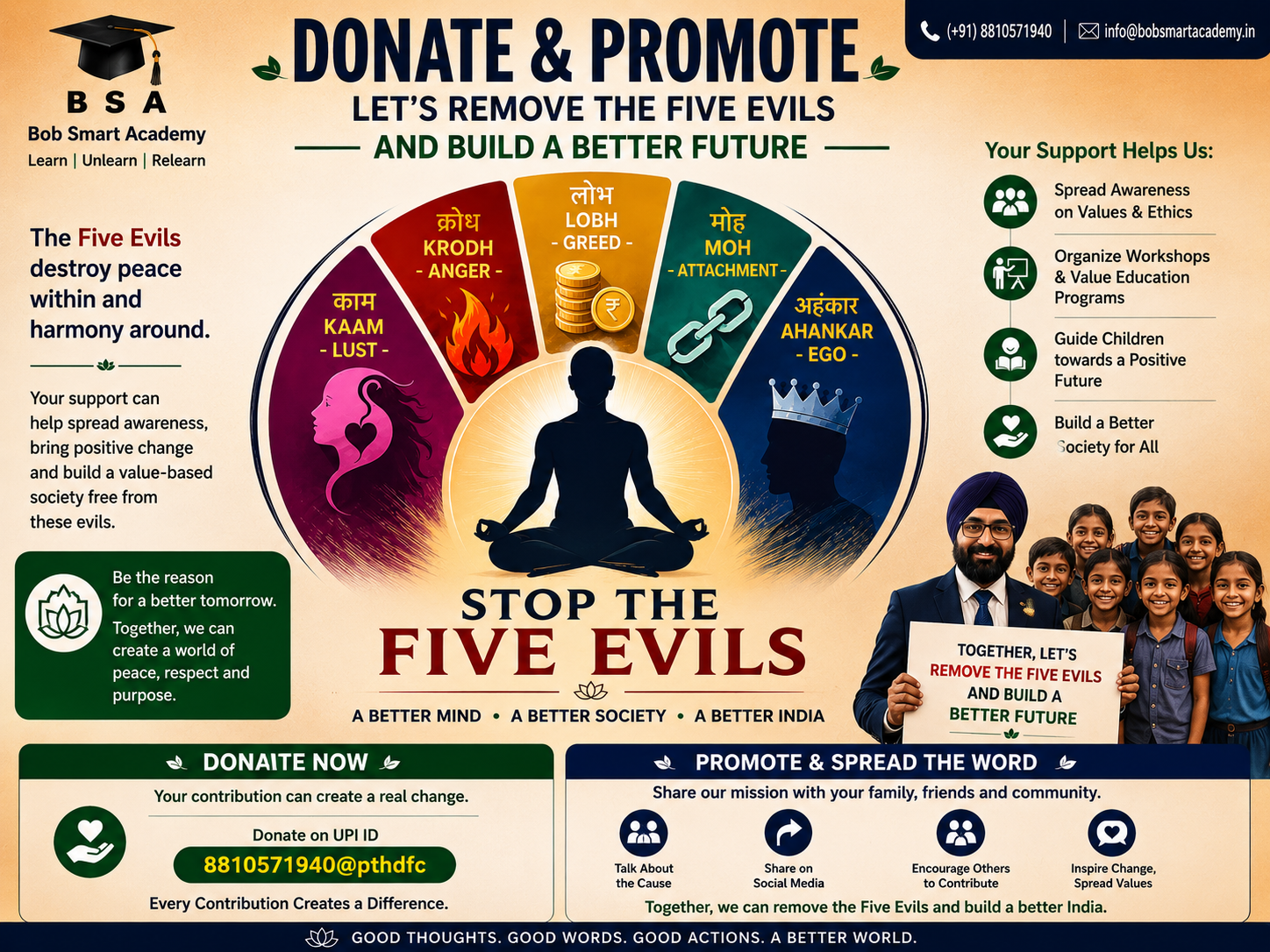 Donate & Promote for the cause to remove the Five Evils
